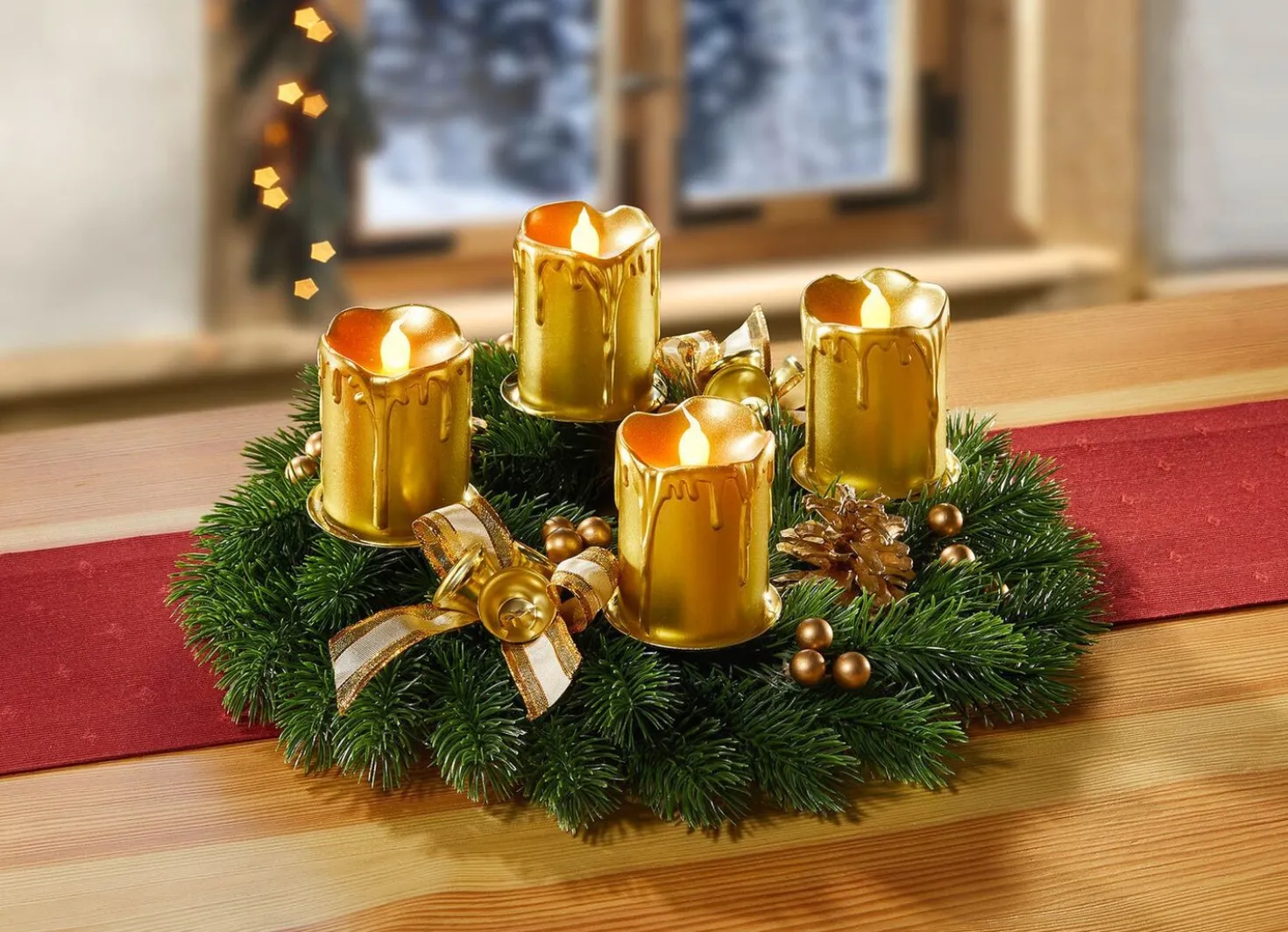 Adventskranz mit LED-Echtwachskerzen