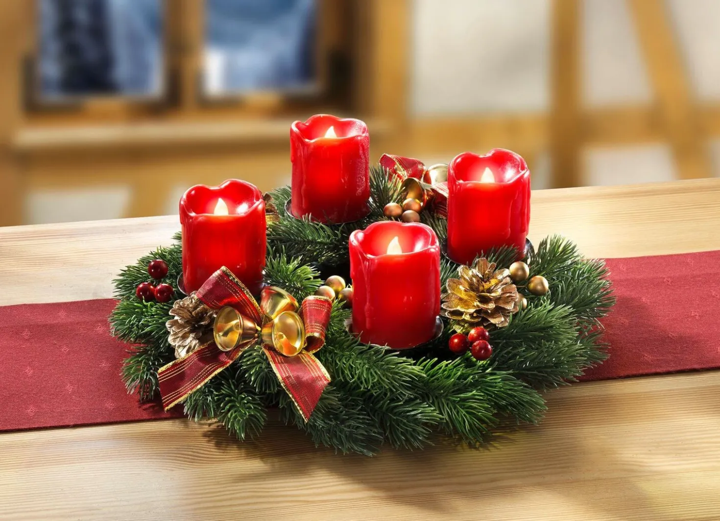 Adventskranz mit LED-Echtwachskerzen