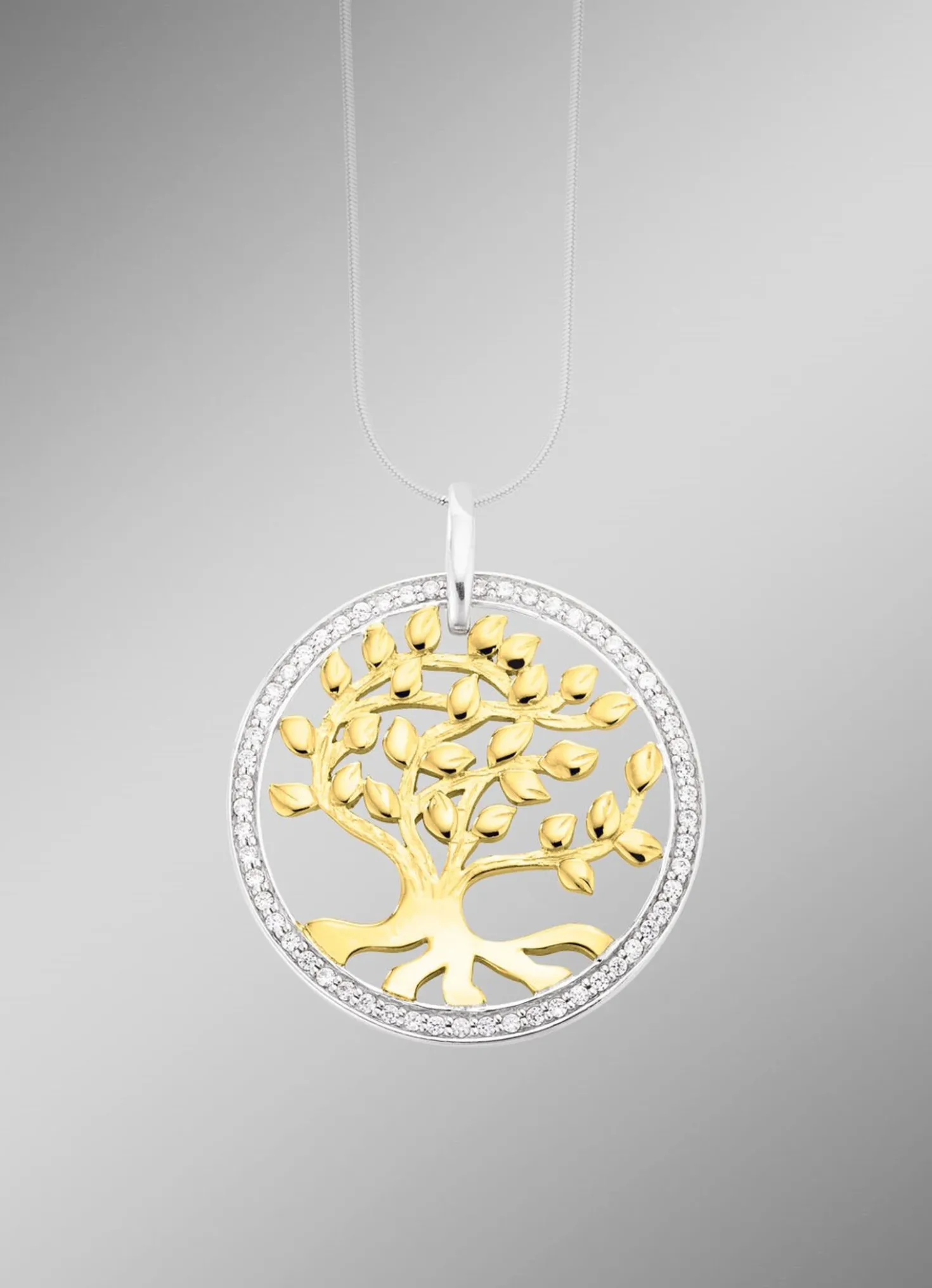 Anhänger „Baum" in Bicolor mit synth. Zirkonia