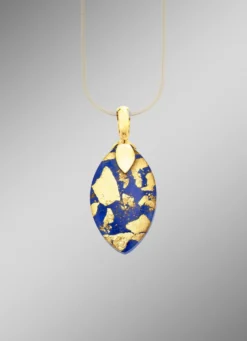 Anhänger mit echt Lapislazuli und Bergkristall mit Blattgold-Triplette