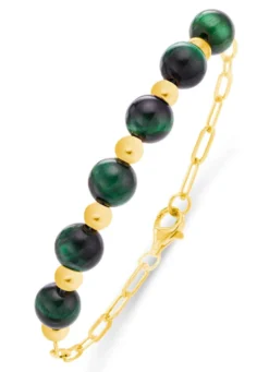 Armband mit Tigerauge in Grün und Silberkugeln