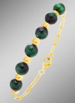 Armband mit Tigerauge in Grün und Silberkugeln