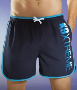 Badeshorts mit Paspelierungen und seitlichem Druck, Microfaser