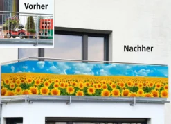 Balkonsichtschutz mit Sonnenblumen-Motiv