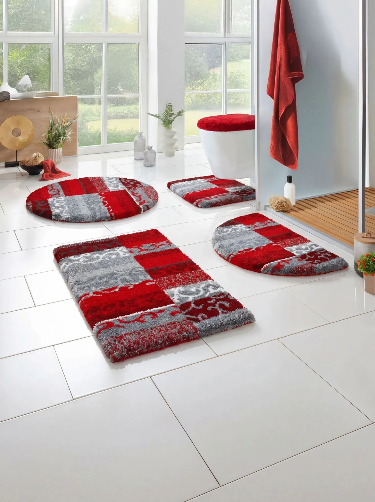 Barfußweiche Badgarnitur in Patchwork-Optik