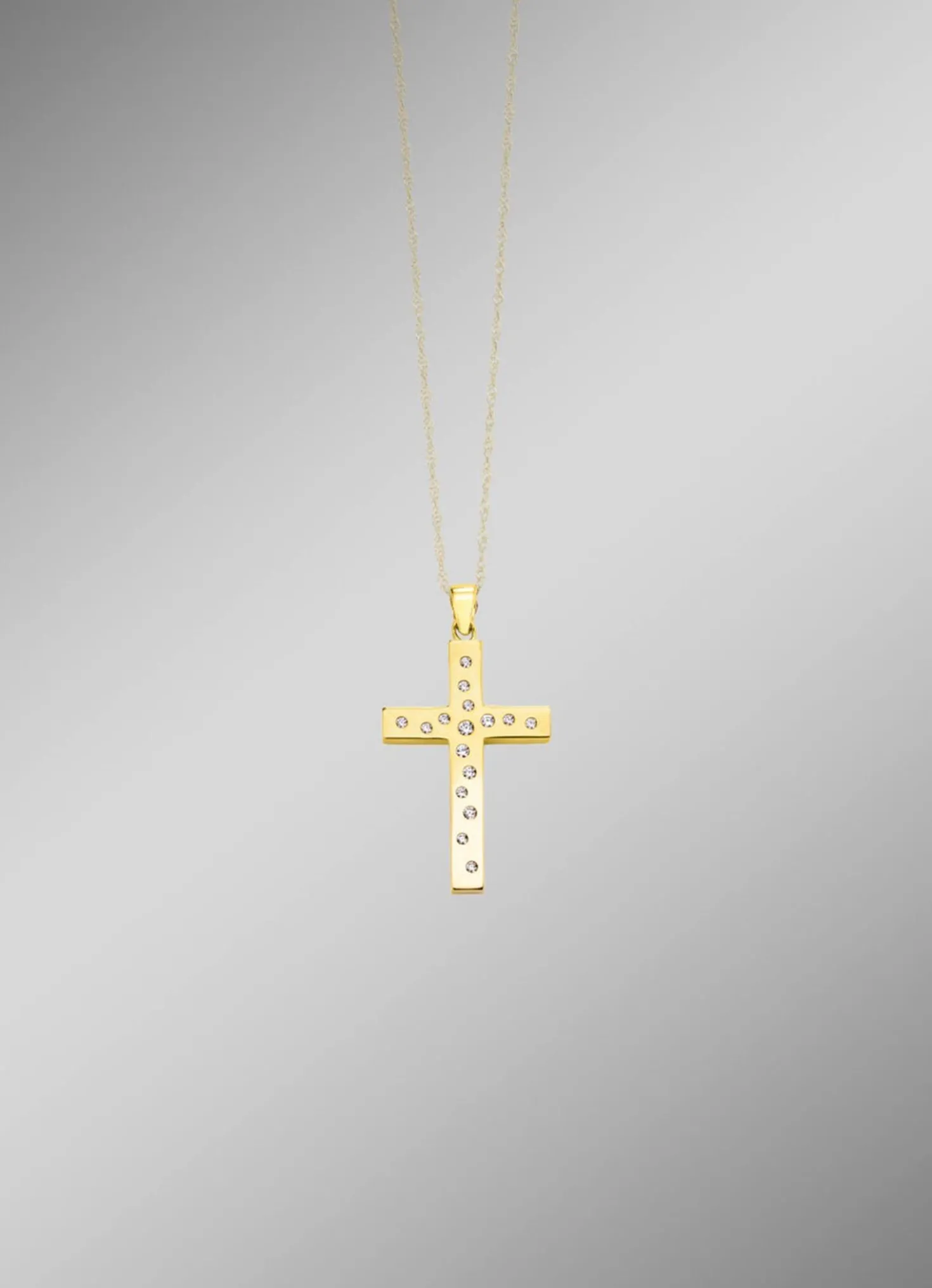 Beidseitig tragbarer Kreuz-Anhänger mit synth. Zirkonia