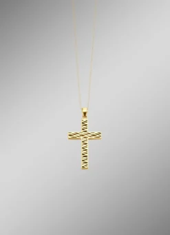 Beidseitig tragbarer Kreuz-Anhänger mit synth. Zirkonia