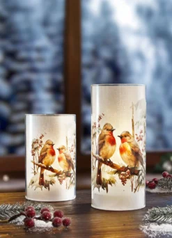 Beleuchtetes Windlicht aus Milchglas, 2er-Set