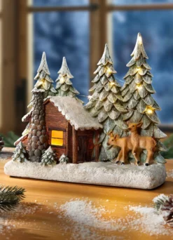 Beleuchtete Waldhütte mit Timerfunktion