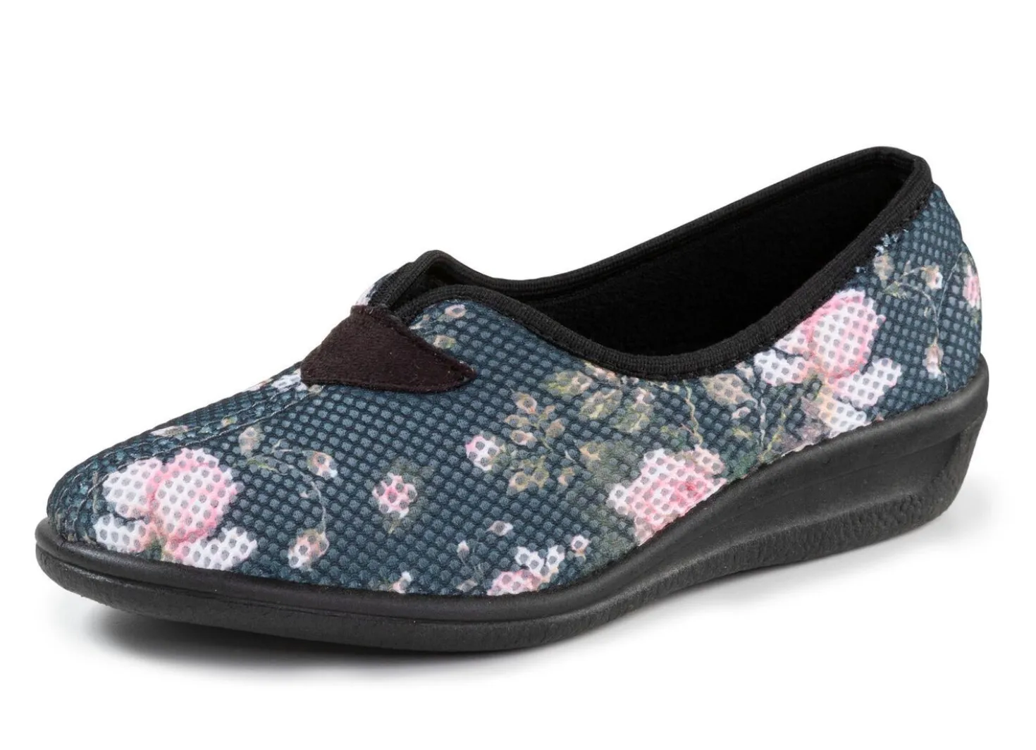 Bequeme Damen-Hausschuhe, Weite H, aus floral bedrucktem Meshmaterial