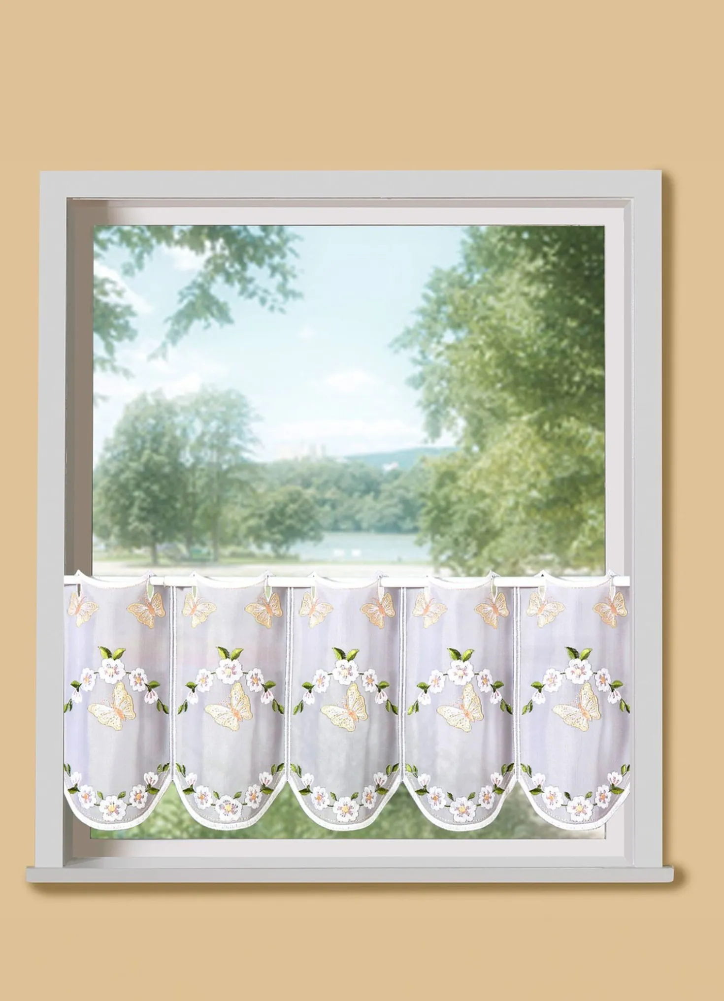 Bestickter Kurzstore mit Schmetterlings-Motiven