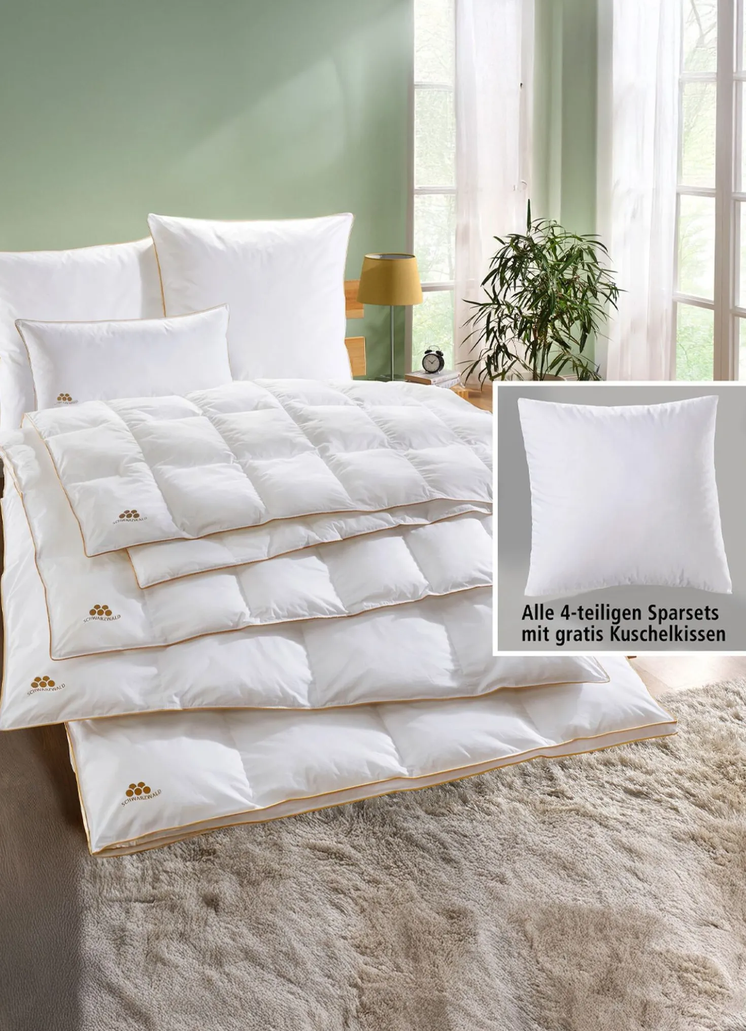 Bettwarenprogramm Schwarzwald mit goldener Satin-Biese