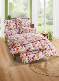 Bettwaren-Set mit Blumen-Dessin, 2-teilig