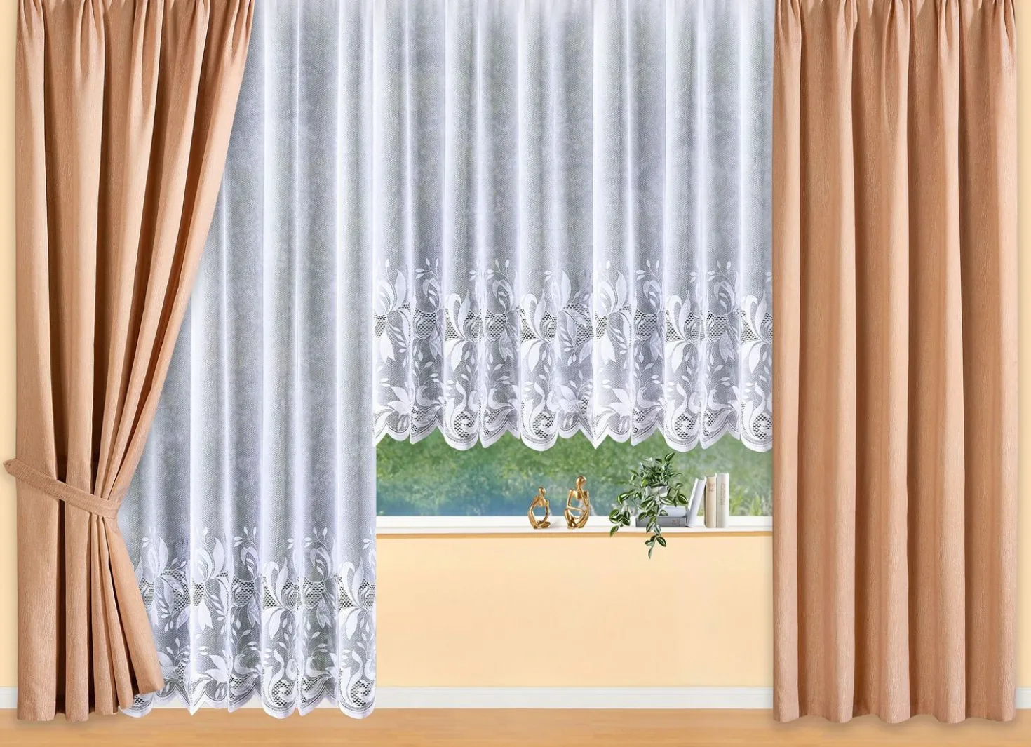 Blumenfenster-Store mit gebogtem Abschluss