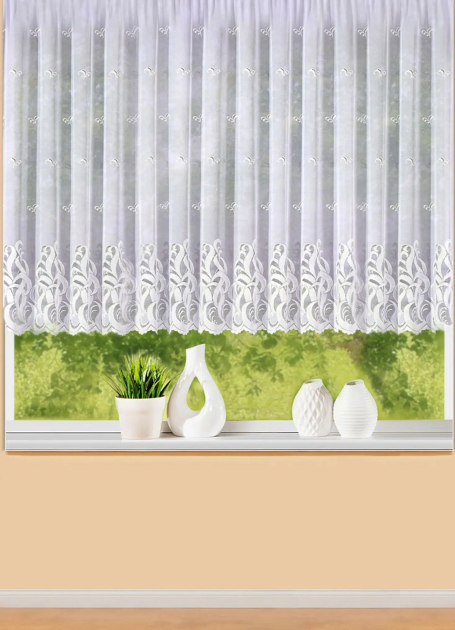 Blumenfenster-Store mit Universalschienenband