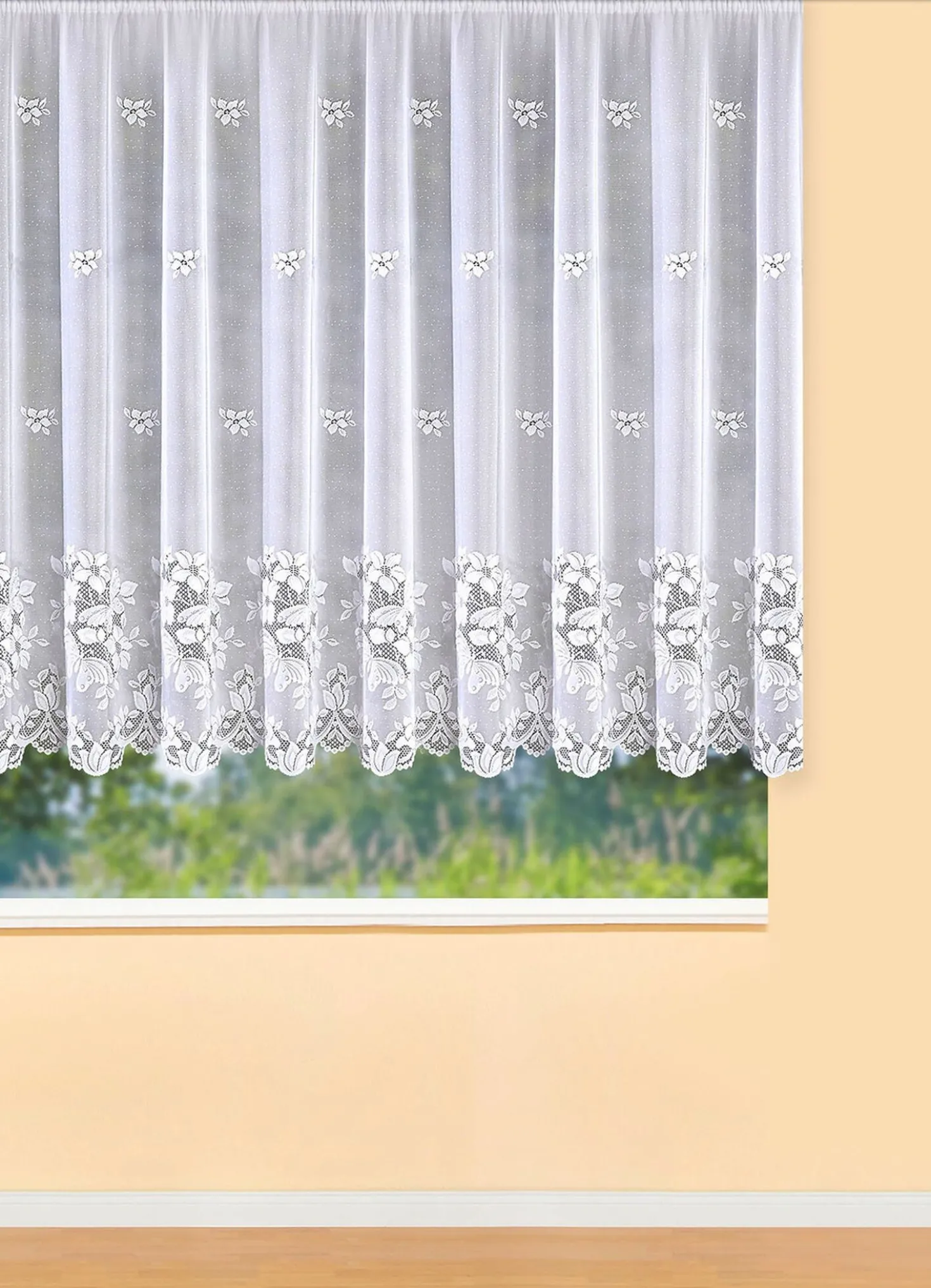 Blumenfenster-Store mit Universalschienenband