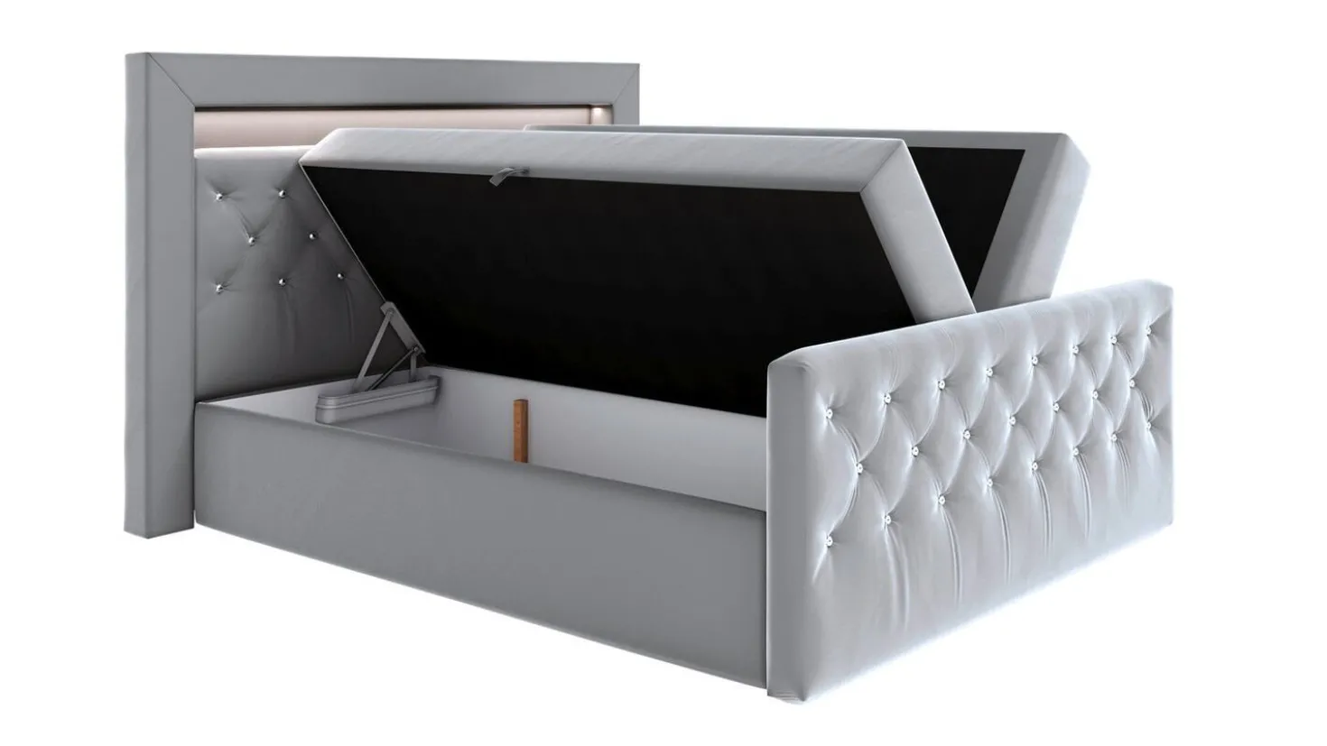 Boxspringbett mit LED-Beleuchtung, Topper und Nachttisch