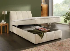 Boxspringbett mit Stauraum im Kopfteil und Bettkasten