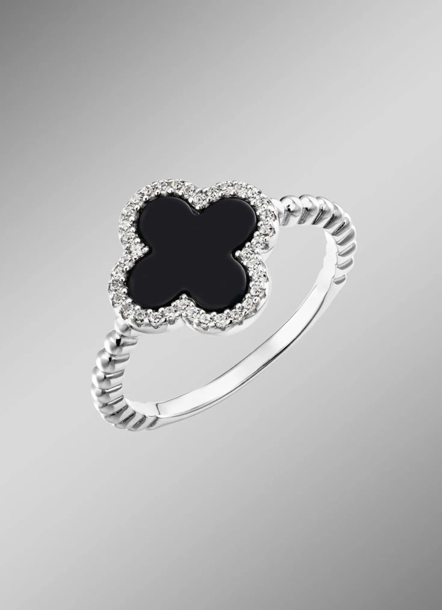 Damenring aus Silber mit Onyx und Zirkonia
