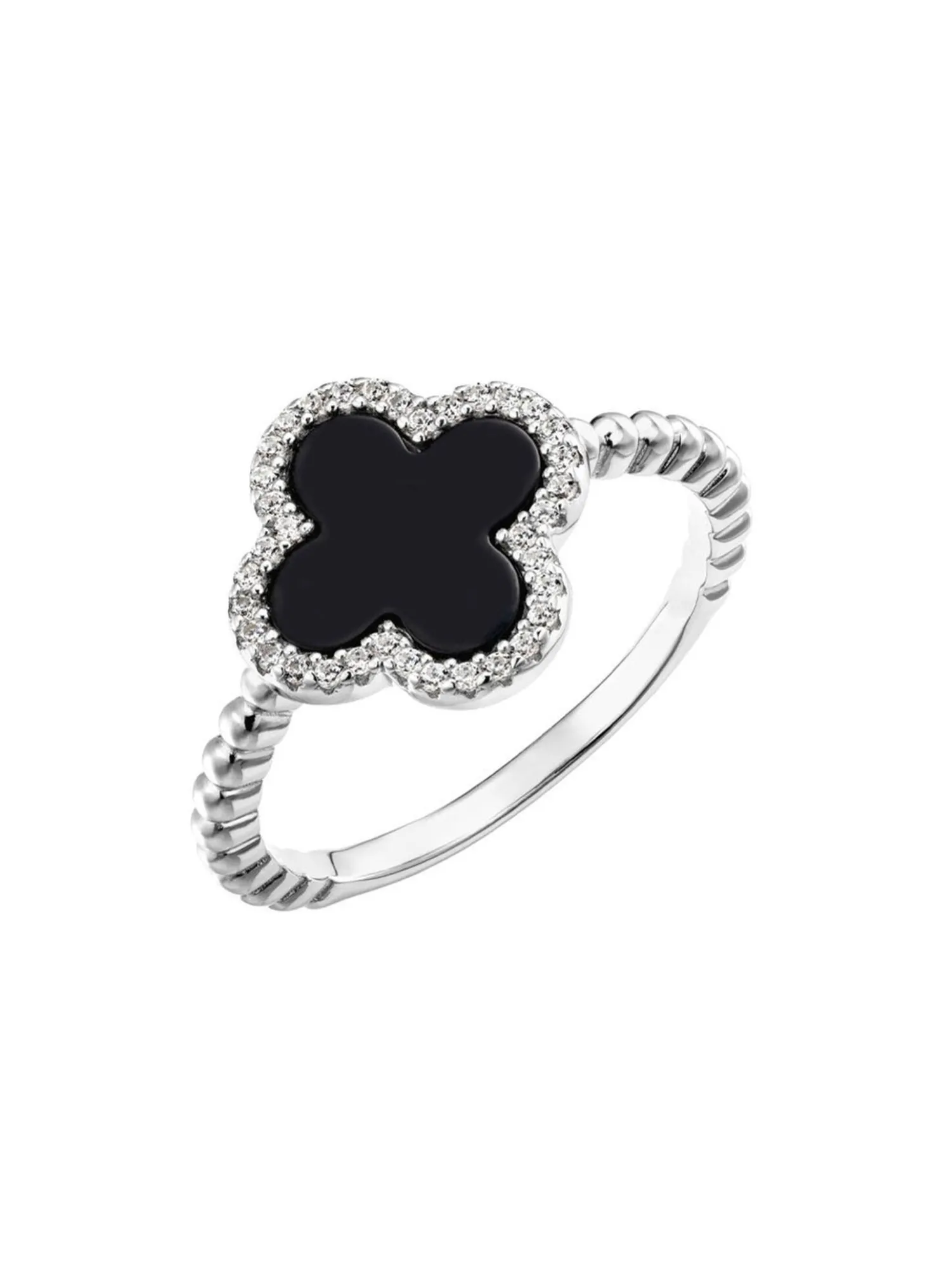 Damenring aus Silber mit Onyx und Zirkonia