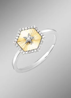 Damenring in Bicolor mit 1 Brillant und 30 Diamanten