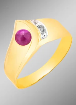 Damenring mit 1 Diamant und echt Rubin