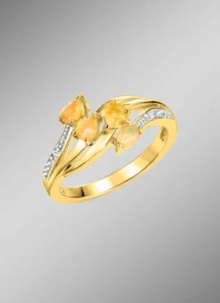 Damenring mit echt Feueropal und 2 Diamanten