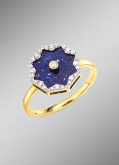 Damenring mit echt Lapislazuli, Brillanten und Diamanten