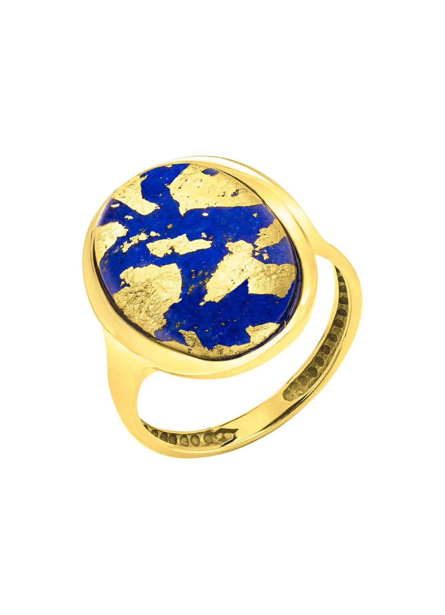 Damenring mit echt Lapislazuli und Bergkristall mit Blattgold-Triplette