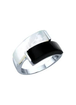 Damenring mit echt Onyx und echt Perlmutt