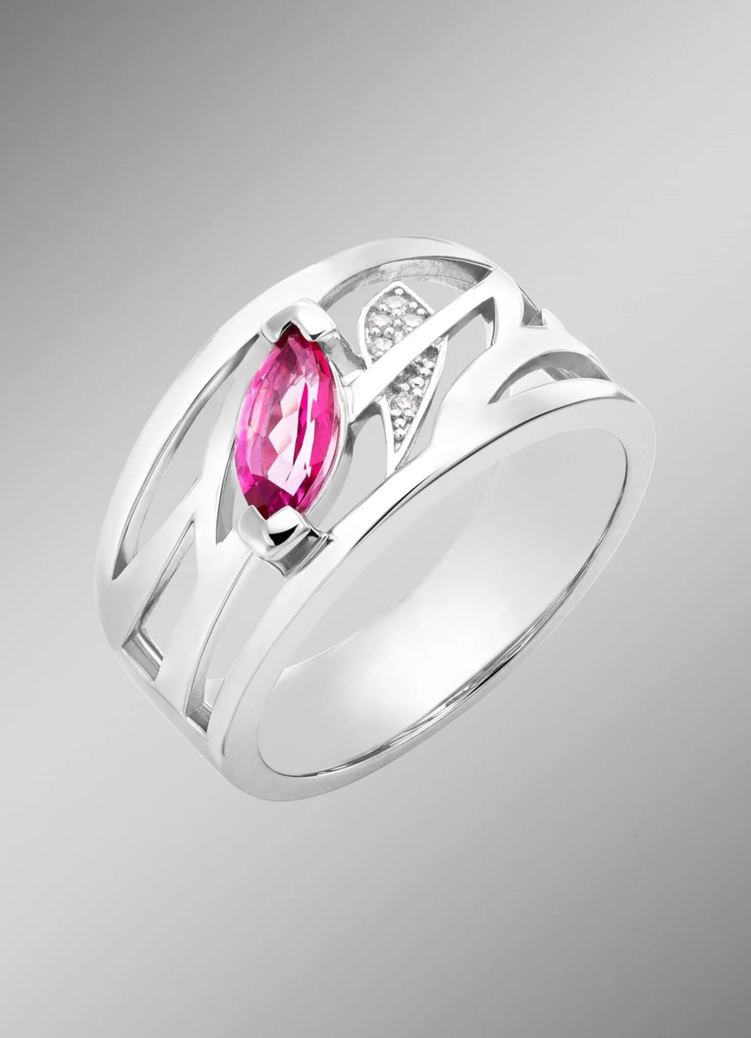 Damenring mit echt Turmalin in Pink und synth. Zirkonia