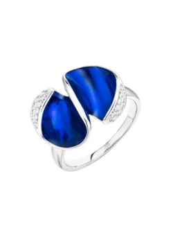 Damenring mit synth. Zirkonia und Emaille in Blau