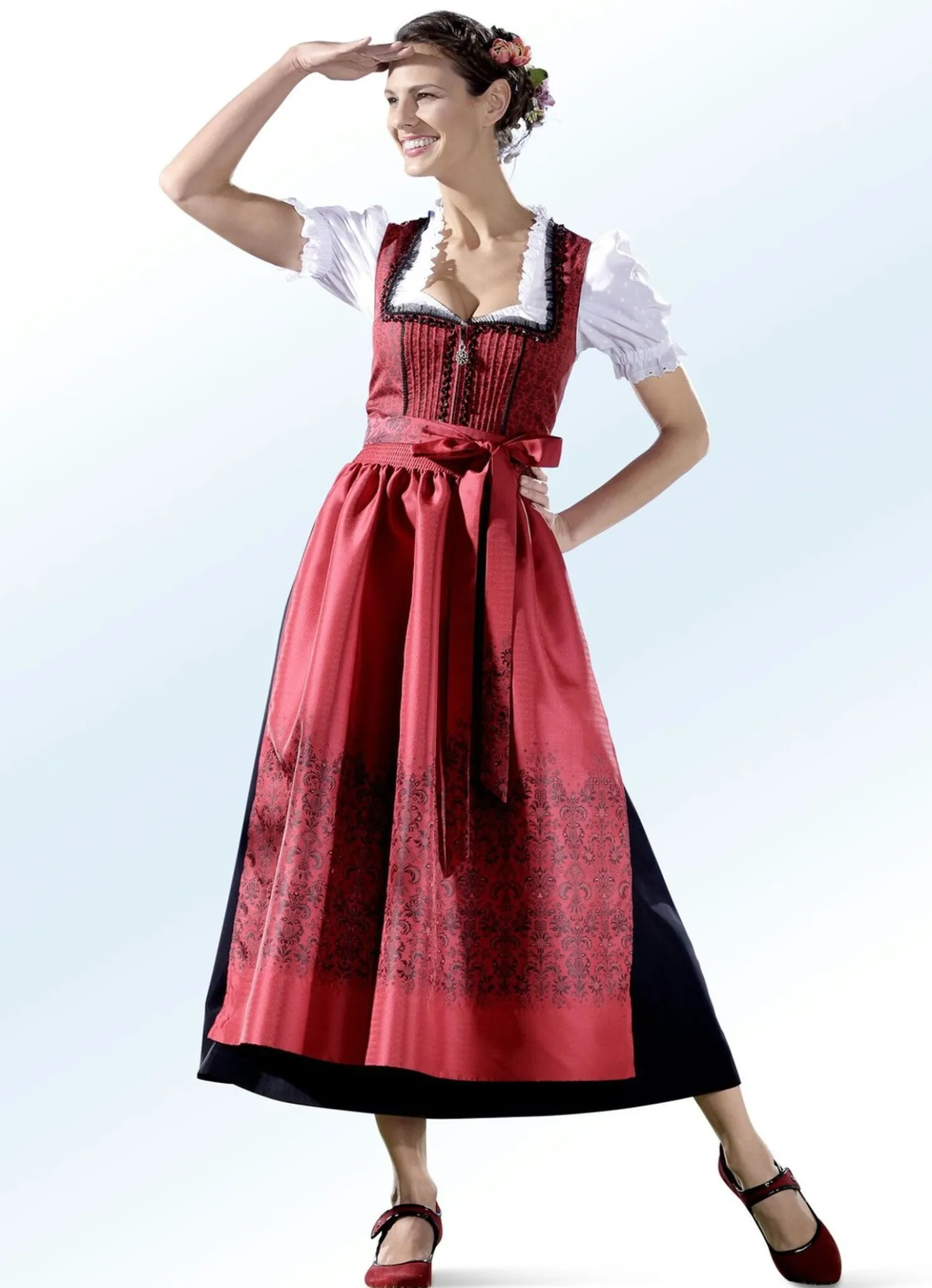 Dirndlbluse mit Smokeinsatz