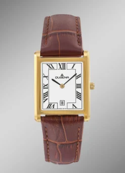 Dugena-Quartz-Herrenuhr mit Edelstahlgehäuse und Lederband