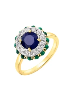 Eleganter Damenring mit echt Safir und echt Malachit