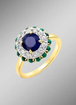 Eleganter Damenring mit echt Safir und echt Malachit