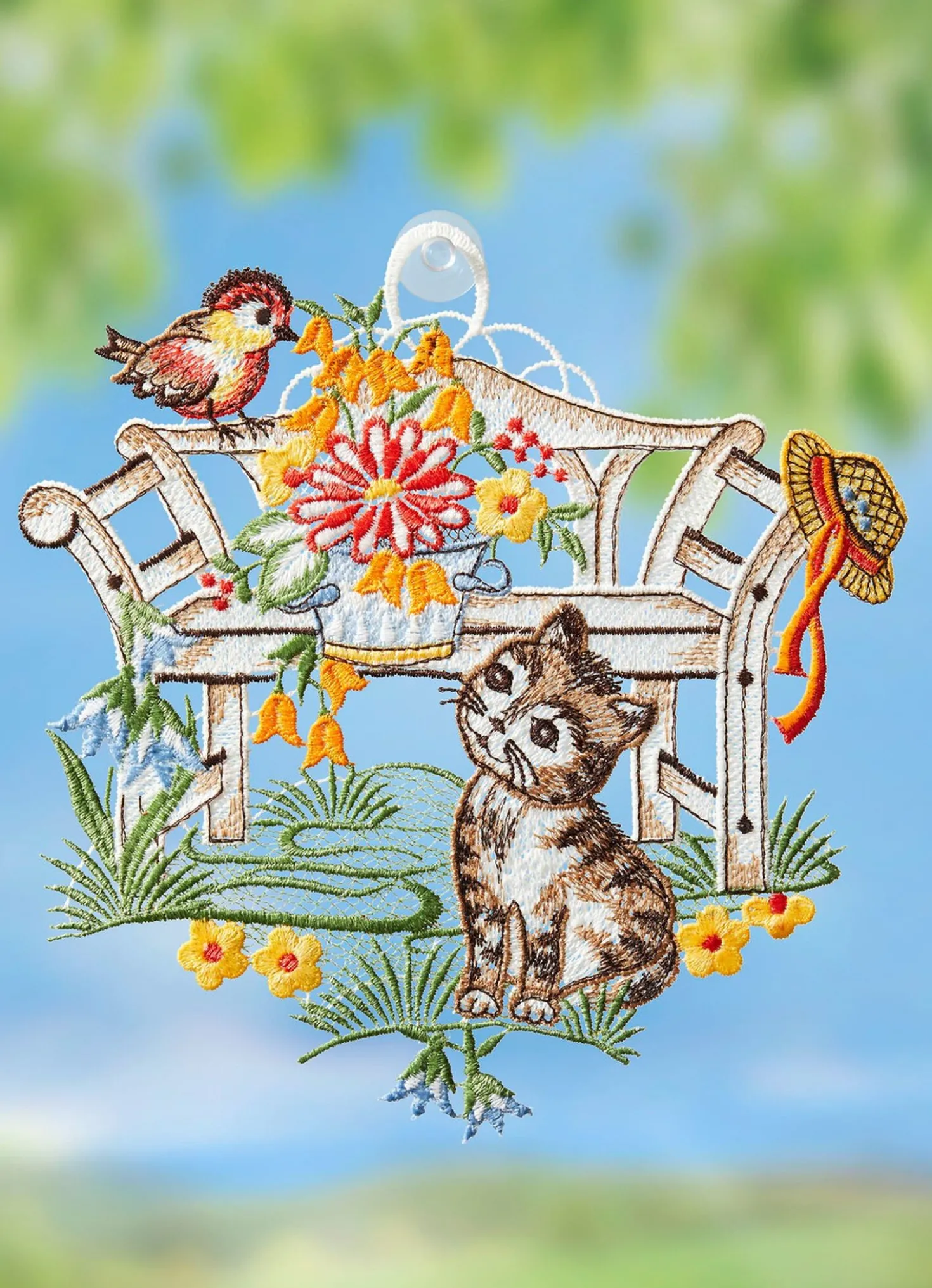 Fensterbild aus Plauener Spitze