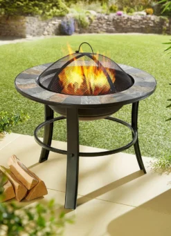 Feuerstelle Stonegate mit stilvollem Schiefer-Mosaik-Finish