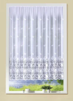 Filigraner Blumenfenster-Store mit Automatikfaltenband 1:3