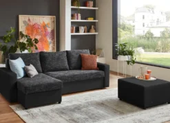 Frei im Raum aufstellbare Polsterecke mit Hocker