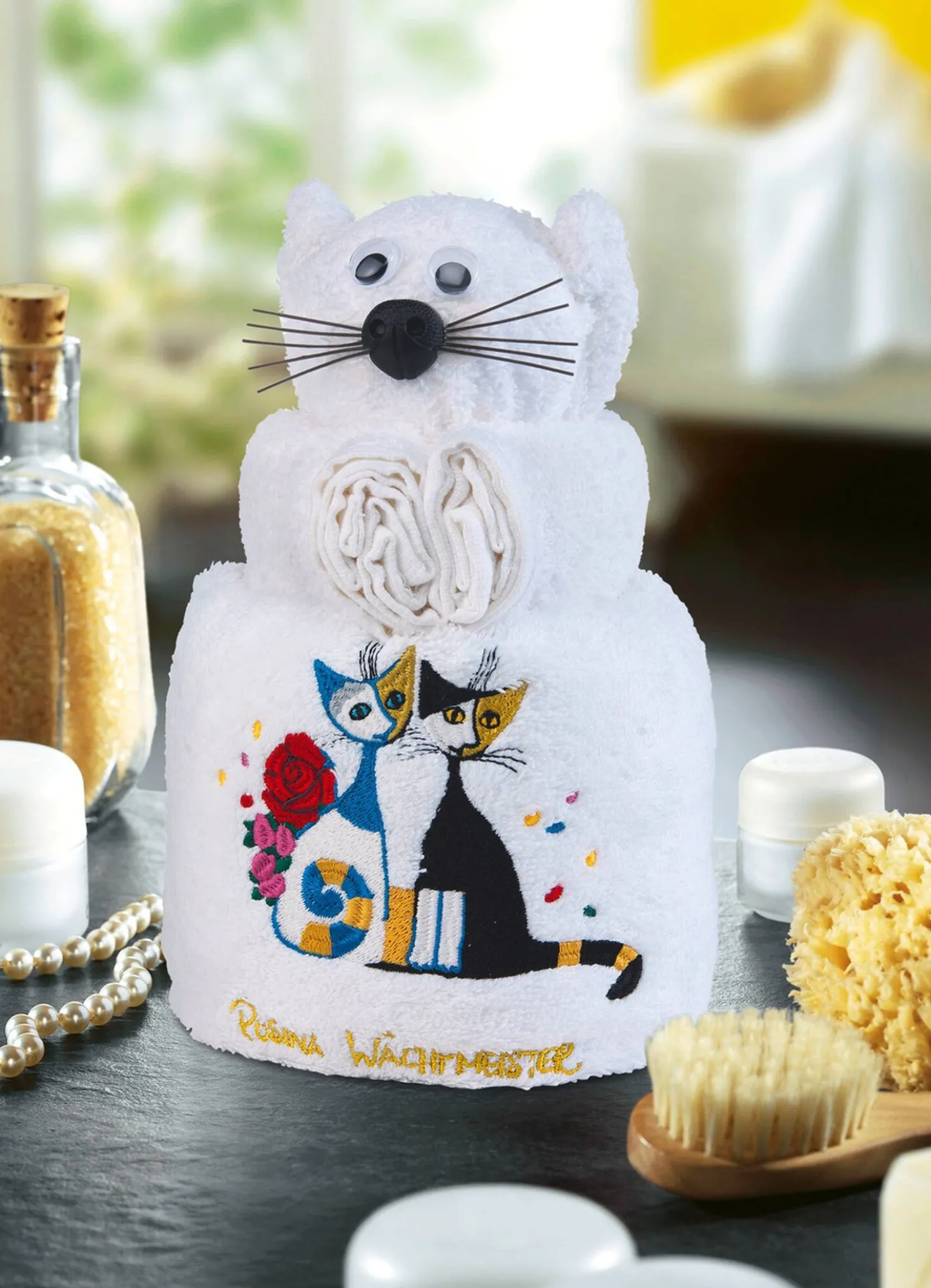 Frottier-Katze mit Motiv von der Künstlerin Rosina Wachtmeister