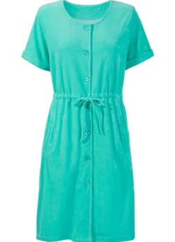 Frottier-Kleid mit durchgehender Knopfleiste