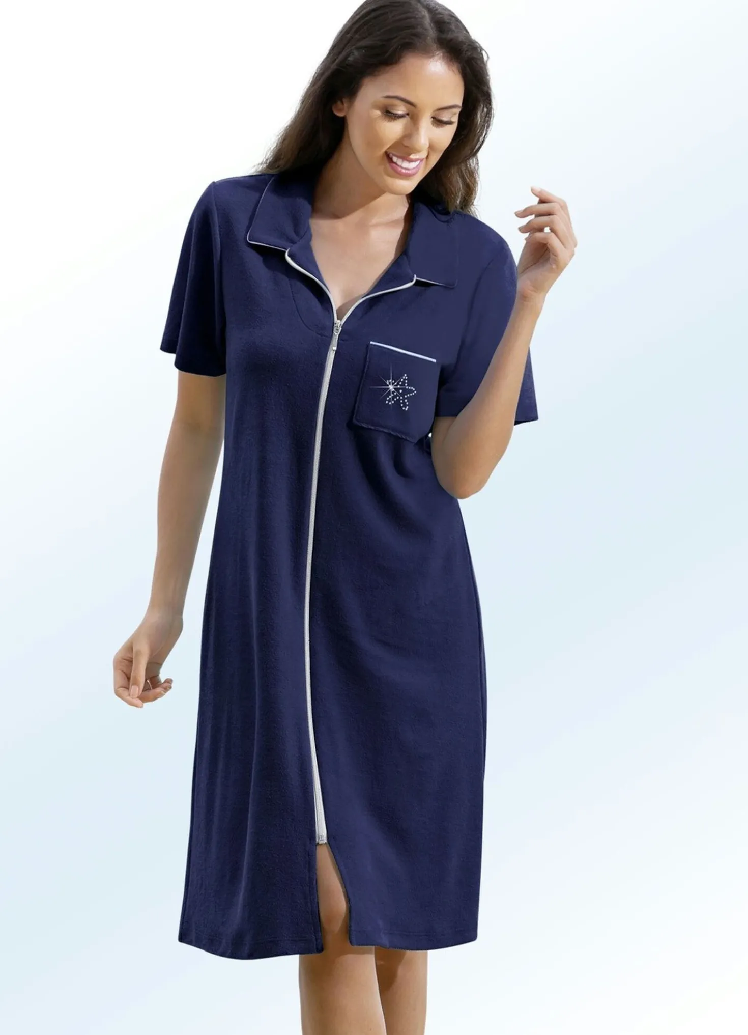 Frottier-Kleid mit durchgehendem Reißverschluss