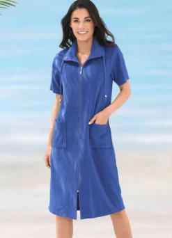 Frottier-Kleid mit durchgehendem Reißverschluss