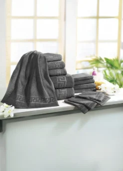 Frottierserie mit Mäander-Jacquard-Struktur