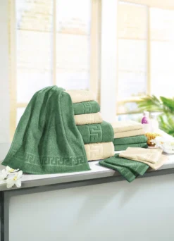 Frottierserie mit Mäander-Jacquard-Struktur