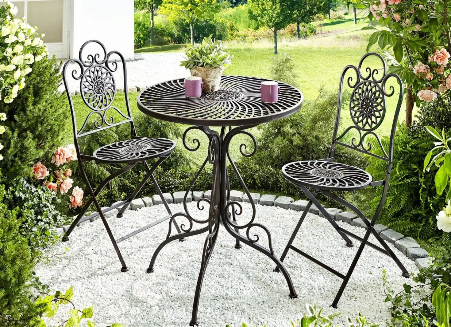 Gartenmöbel-Set, 3-teilig, aus Metall