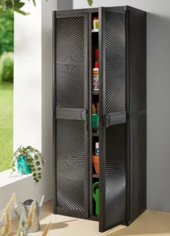Gartenschrank mit strahlenförmigem Design an den Türen