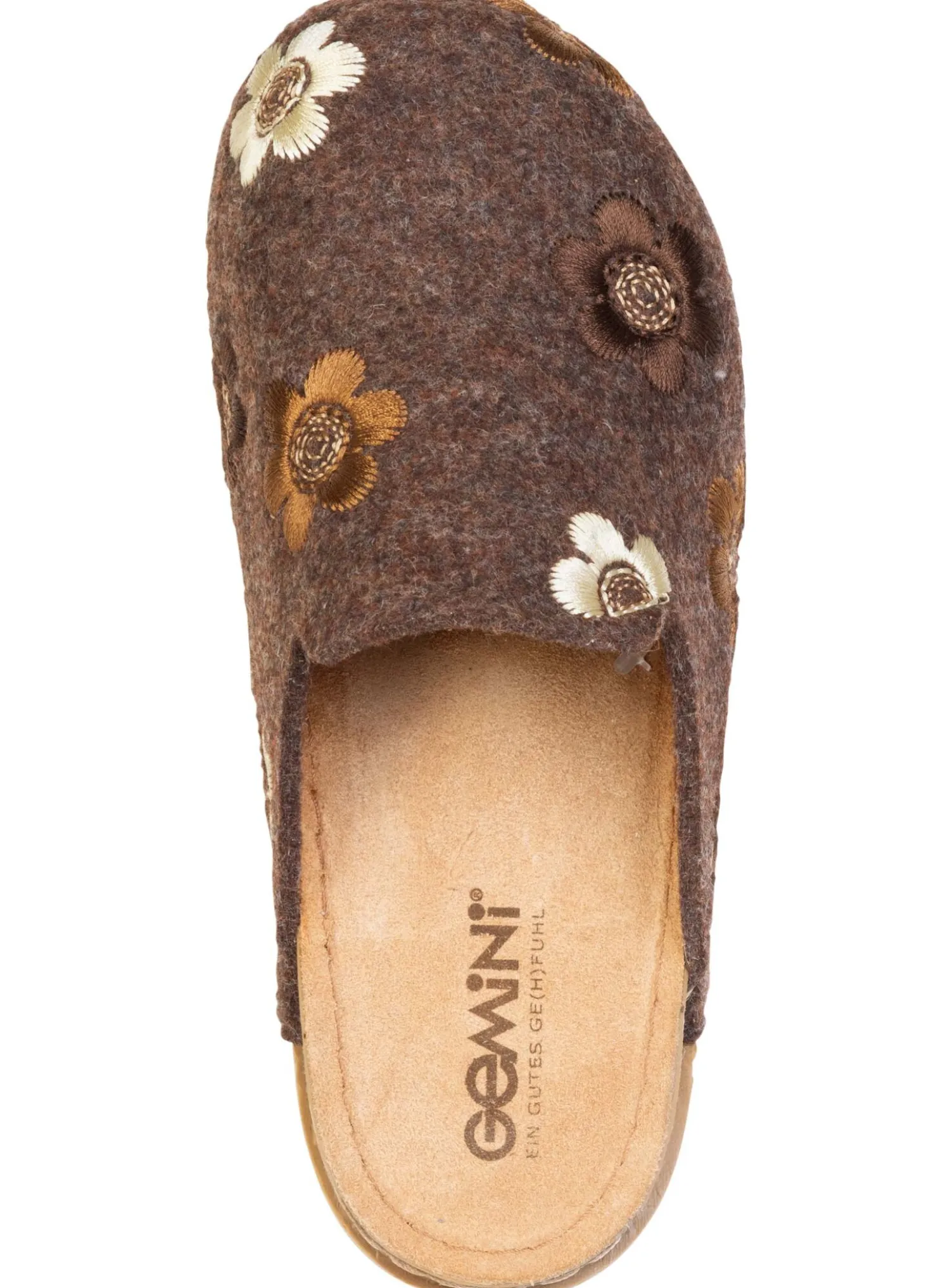 Gemini, bequeme Damen-Hausschuhe, Weite G, mit Blüten-Stickerei