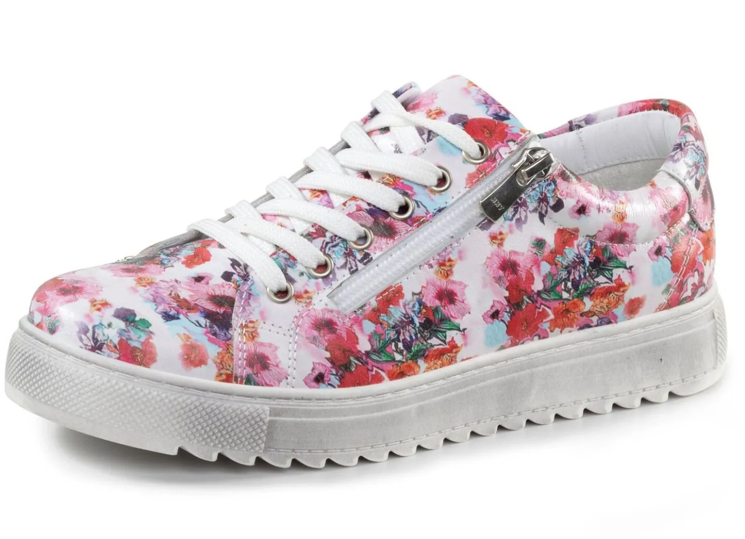 Gemini Schnür-Sneaker aus beschichtetem, floral bedrucktem Nappaleder